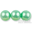 Glass pearl beads,14mm round,aquamarine, about 62pcs/strand, Sold per 32-inch strand