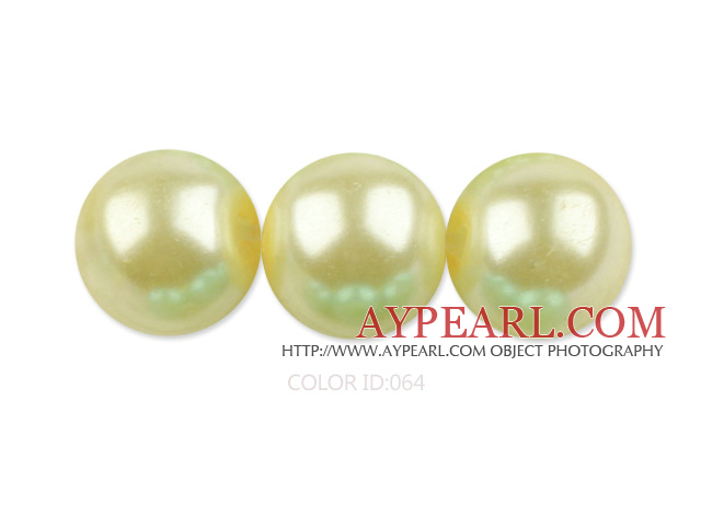 Glass pearl beads,14mm round,lemon, about 62pcs/strand, Sold per 32-inch strand