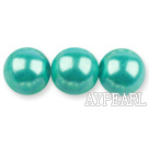 Glass pearl beads,14mm round,turquoise, about 62pcs/strand, Sold per 32-inch strand