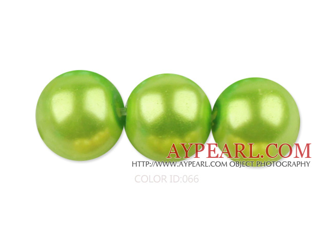 Glass pearl beads,14mm round,yellow green, about 62pcs/strand, Sold per 32-inch strand