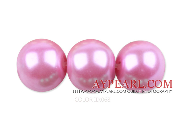 Glass pearl beads,14mm round,pink, about 62pcs/strand, Sold per 32-inch strand