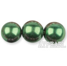 Glass pearl beads,14mm round,olive, about 62pcs/strand, Sold per 32-inch strand