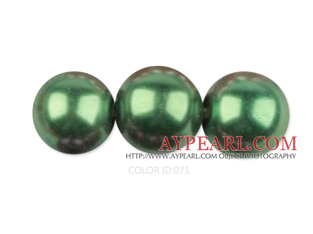 Glass pearl beads,14mm round,olive, about 62pcs/strand, Sold per 32-inch strand