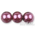 Glass pearl beads,14mm round,fuchsia, about 62pcs/strand, Sold per 32-inch strand