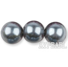 Glass pearl beads,14mm round,dark gray, about 62pcs/strand, Sold per 32-inch strand