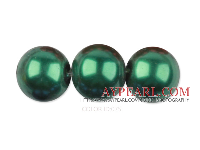 Glass pearl beads,14mm round,dark olive, about 62pcs/strand, Sold per 32-inch strand