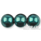 Glass pearl beads,14mm round,peacock green, about 62pcs/strand, Sold per 32-inch strand