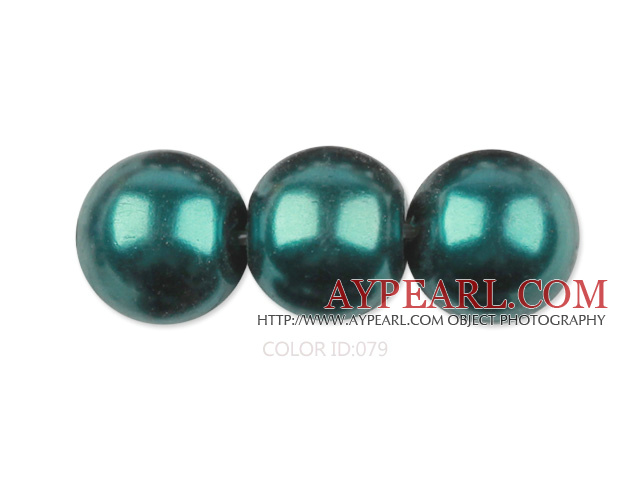 Glass pearl beads,14mm round,peacock green, about 62pcs/strand, Sold per 32-inch strand