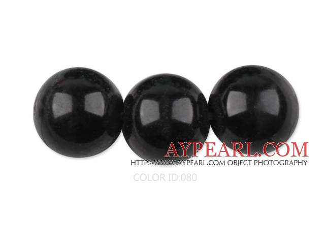 Glass pearl beads,14mm round,black, about 62pcs/strand, Sold per 32-inch strand