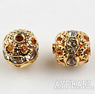 Rhinestone beads,6mm round , golden color, sold per pkg of 100
