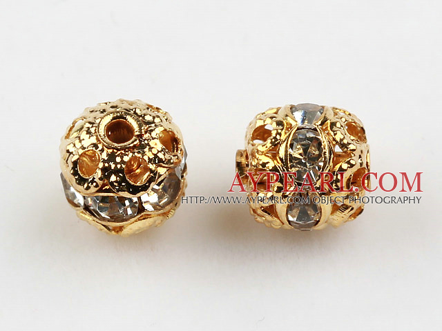 Rhinestone beads,6mm round , golden color, sold per pkg of 100