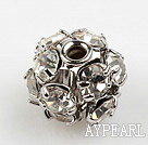 Rhinestone Round Beads, silver color,clear,6mm, Sold per pkg of 100.