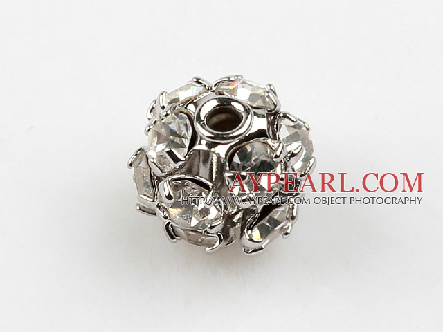 Rhinestone Round Beads, silver color,clear,6mm, Sold per pkg of 100.