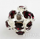 Rhinestone round beads,6mm,silver, dark red. Sold per pkg of 100