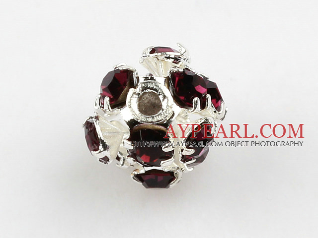 Rhinestone round beads,6mm,silver, dark red. Sold per pkg of 100
