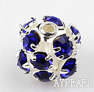 Rhinestone round beads,6mm,silver ,dark blue. Sold per pkg of 100