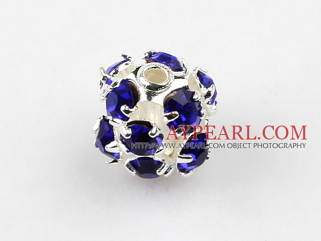 Rhinestone round beads,6mm,silver ,dark blue. Sold per pkg of 100