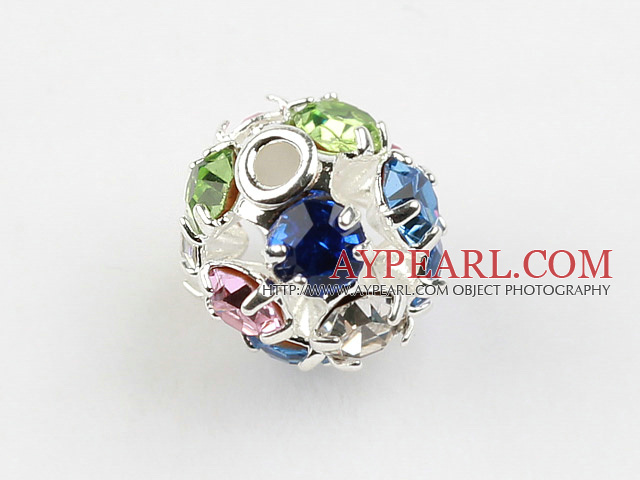Rhinestone round beads,6mm,silver-plated ,multicolor. Sold per pkg of 100
