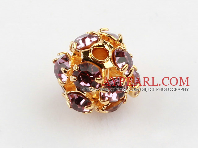 Rhinestone round beads,6mm,golden ,purple, Sold per pkg of 100