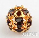 Rhinestone round beads,6mm,golden,dark red. Sold per pkg of 100.