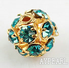 Rhinestone round beads,6mm,Golden ,Blue, Sold per pkg of 100
