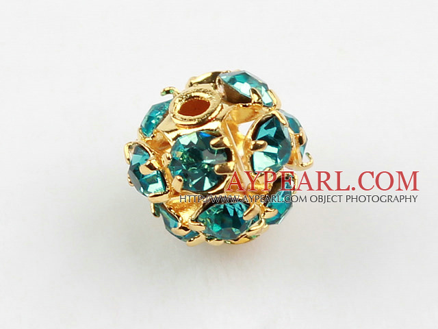 Rhinestone round beads,6mm,Golden ,Blue, Sold per pkg of 100