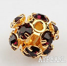 Rhinestone round beads,6mm,Golden ,claret, Sold per pkg of 100