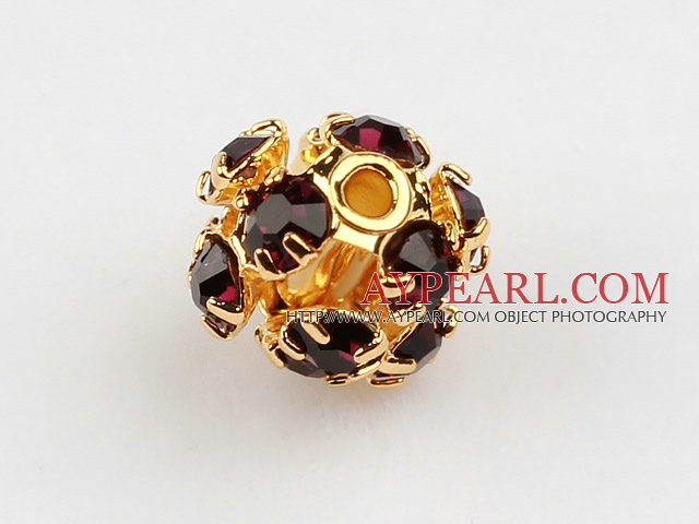 Rhinestone round beads,6mm,Golden ,claret, Sold per pkg of 100