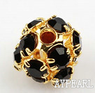 Rhinestone round beads,6mm,Golden ,black, Sold per pkg of 100