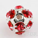 Rhinestone round beads,6mm,silver color,red. Sold per pkg of 100.