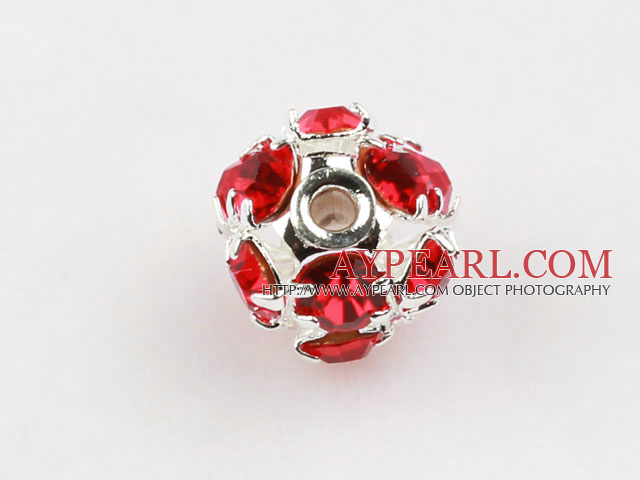 Rhinestone round beads,6mm,silver color,red. Sold per pkg of 100.