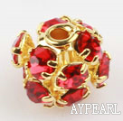 Rhinestone round beads,6mm,golden,red. Sold per pkg of 100.