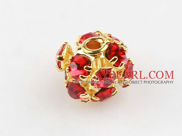 Rhinestone round beads,6mm,golden,red. Sold per pkg of 100.