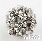 Rhinestone round beads, 8mm, silver, clear. Sold per pkg of 100.