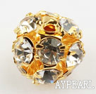 Rhinestone round beads, 8mm, golden-plated, clear. Sold per pkg of 100.