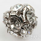 Rhinestone round beads, 10mm, silver, clear. Sold per pkg of 100.