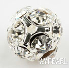 Rhinestone round beads, 12mm, silver, clear. Sold per pkg of 100.