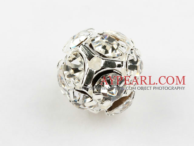 Rhinestone round beads, 12mm, silver, clear. Sold per pkg of 100.