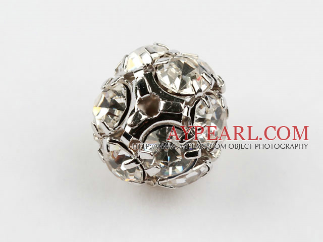 Rhinestone round beads, 12mm, silver, clear. Sold per pkg of 100.