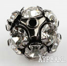 Rhinestone round beads, 12mm, black-plated, clear. Sold per pkg of 100.