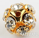 Rhinestone round beads, 12mm, silver, clear. Sold per pkg of 100.