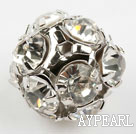 Rhinestone round beads, 14mm, silver, clear. Sold per pkg of 100.