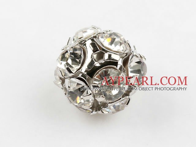 Rhinestone round beads, 14mm, silver, clear. Sold per pkg of 100.