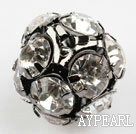 Rhinestone round beads, 14mm, silver, clear. Sold per pkg of 100.