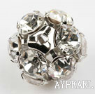 Rhinestone round beads, 16mm, silver, clear. Sold per pkg of 100.