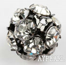 Rhinestone round beads, 16mm, black-plated, clear. Sold per pkg of 100.