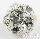 Rhinestone round beads, 20mm, silver, clear. Sold per pkg of 100.
