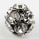 Rhinestone round beads, 20mm, black, clear. Sold per pkg of 100.