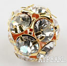 Rhinestone round beads, 20mm, golden, clear. Sold per pkg of 100.