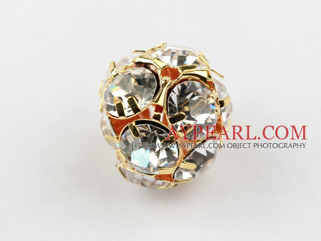 Rhinestone round beads, 20mm, golden, clear. Sold per pkg of 100.